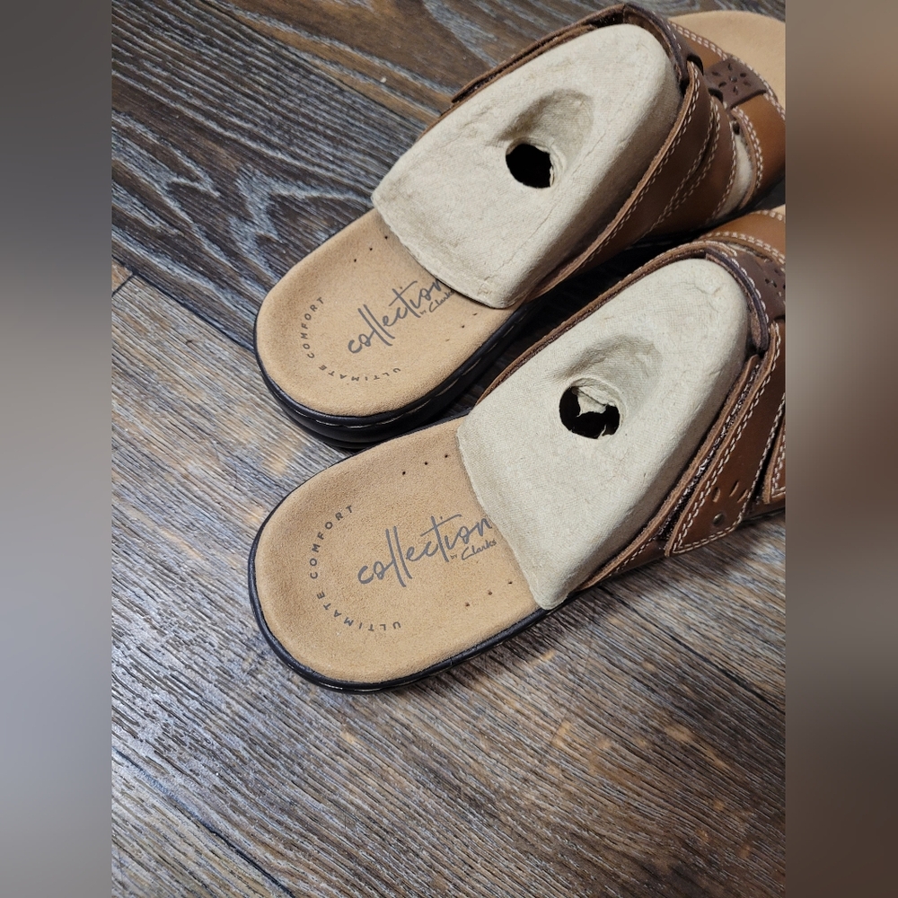Clarks Ultimate Comfort Womens Size 7.5 Sandals Strappy Brown Leather - Picture 4 of 6